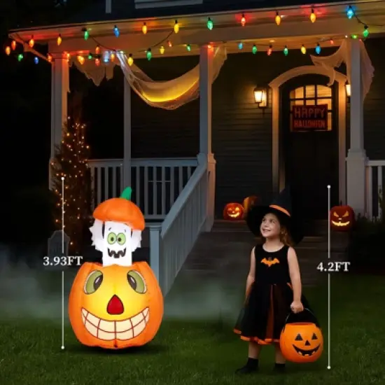 Karl Home 2.8 FT Lighted Halloween Inflatables Animated Pumpkin Ghost Outdoor Decoration image {4}