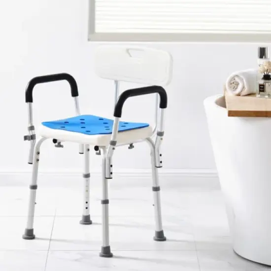 VEVOR Shower Chair, 400 lbs Capacity, Adjustable Height Shower Stool, Non-slip Bathroom Bench Bath Chair for Elderly Disabled Handicap，white+Blue image {1}