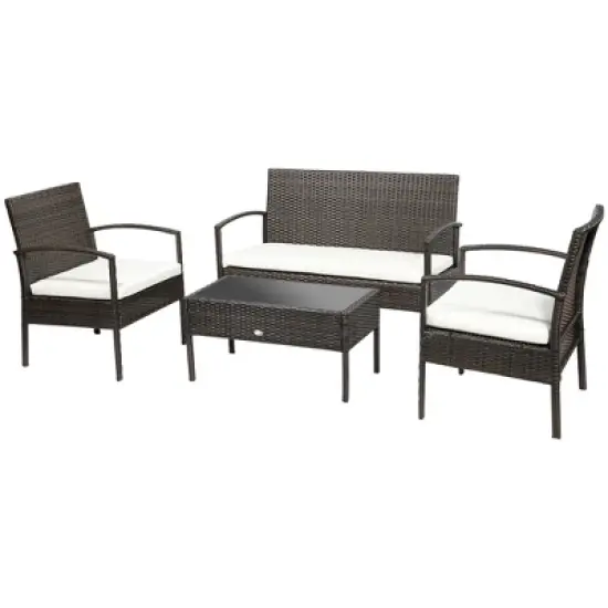 Outsunny Patio Porch Furniture Sets 4-PCS Rattan Wicker Chair w/ Table Conversation Set for Yard,Pool or Backyard Indoor/Outdoor Use image {7}