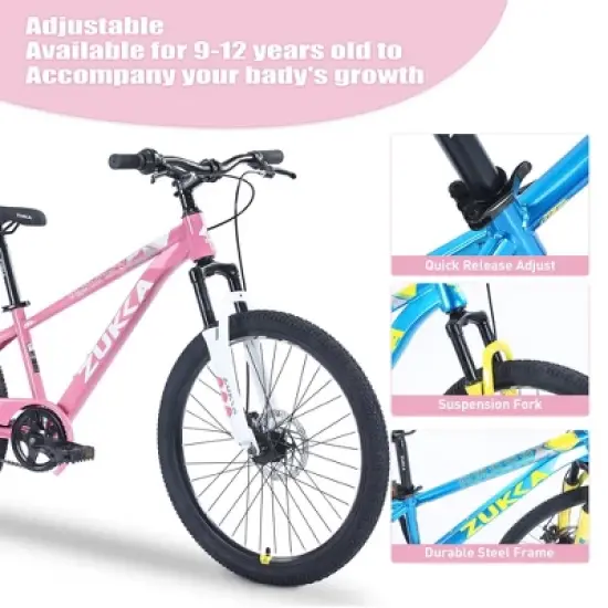 NAYSAYE Bicycle Mountain Bike Durable Steel Frame with Suspension for Kids Outdoor Riding, Pink, 63.78"*24.8"*37.2" image {3}