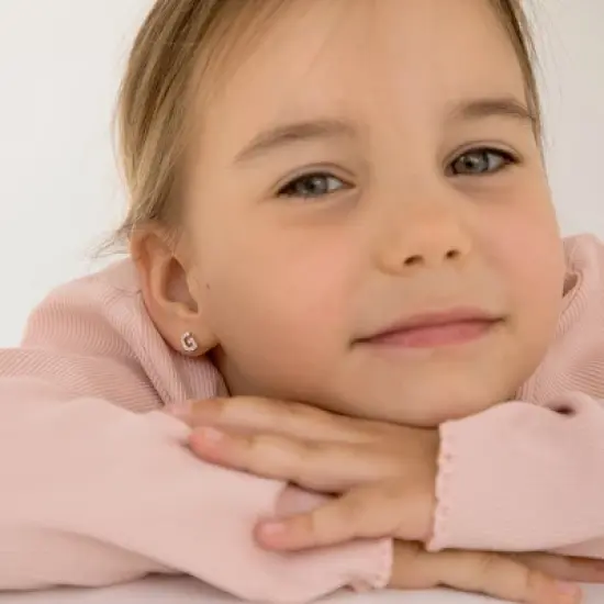 Girl's Cubic Zirconia Letter Initial Screw Back Sterling Silver Earrings - In Season Jewelry image {1}