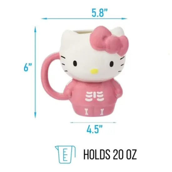 Silver Buffalo Sanrio Hello Kitty Pink Skeleton Costume 20 Ounce 3D Sculpted Ceramic Mug image {2}
