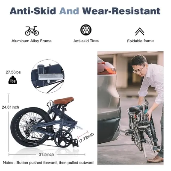 VASIP "20" Lightweight Aluminum Folding Bike - 7-Speed Portable City Commuter for Urban Adults, Compact Design,White image {3}