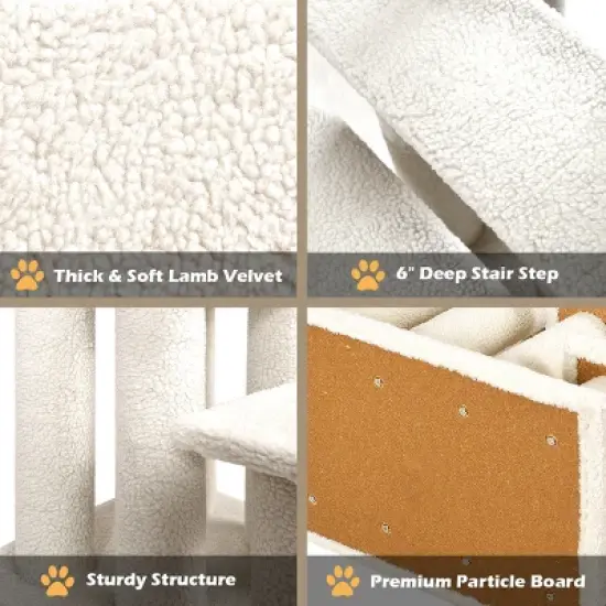 24''4-Step Pet Stairs Carpeted Ladder Ramp 8 Scratching Post Cat Tree Climber image {5}