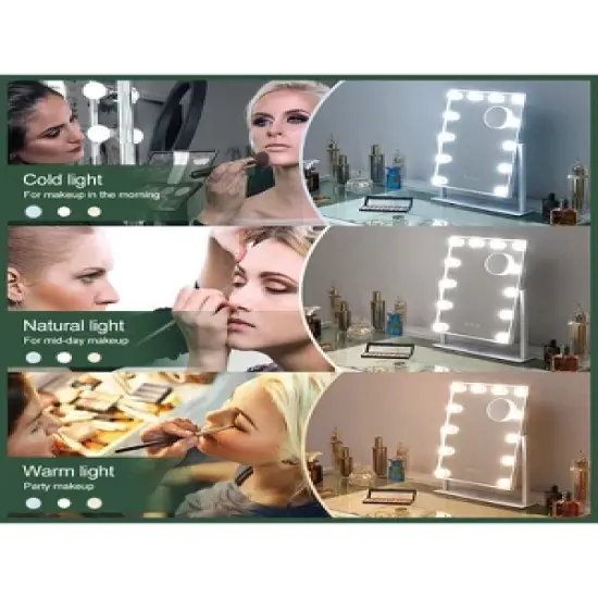 Fenchilin Lighted Hollywood Makeup Vanity Mirror with Smart Touch Control, 3 Color Options, Dimmable Light, 10X Magnification and 360 Degree Rotation image {4}