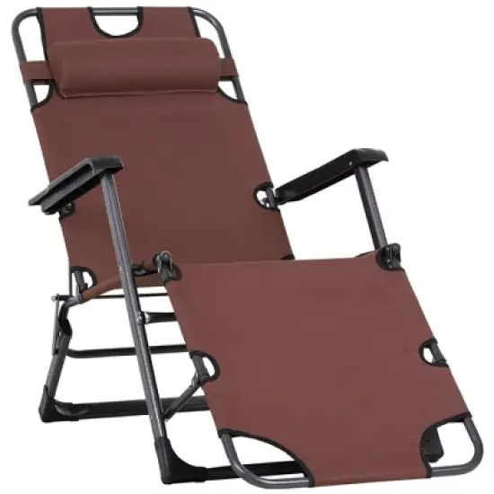 TIRAMISUBEST 2-in-1 Folding Chaise Lounge Chair with Adjustable Back, Pillow & Storage Pocket for Pool, Beach, Patio & Outdoor Use, Brown image {2}