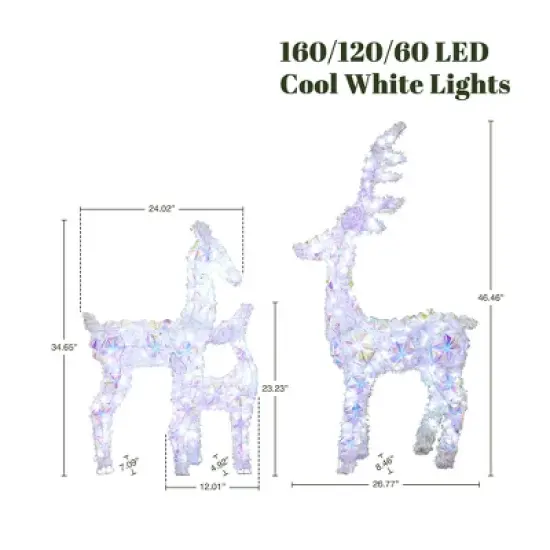 LuxenHome 3-Piece Multi-Color Snowflake Deer Family Outdoor Holiday Decoration with 340 Lights White, Multi image {1}