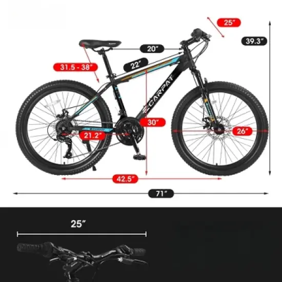 INFURNIC 21 Speed 26 Inch Mountain Bike for Adults Teens Men Women Hardtail MTB with Disc Brakes for Trail Commuting, Blue, 71"*25"*39.3" image {1}
