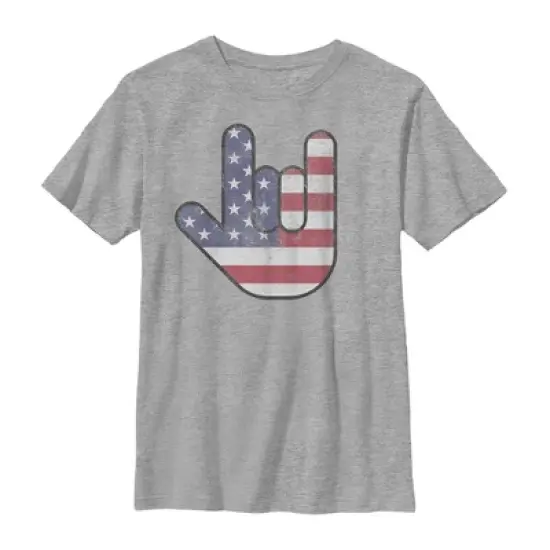 Boy's Lost Gods Fourth of July  American Love Sign T-Shirt image {3}