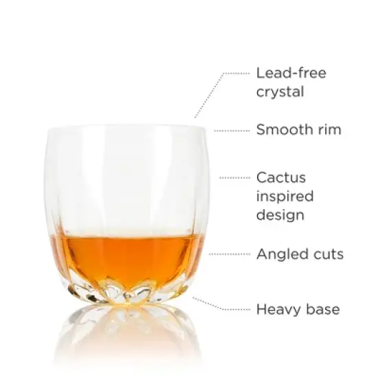 Viski Cactus Crystal Tumblers Set of 2, Lead-Free Premium Crystal Clear Glass, Stylish Lowball Cocktail Glasses, Cocktail Glass Gift Set, 11 oz image {7}