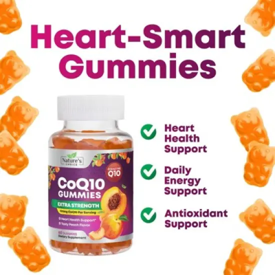 CoQ10 100mg Gummies, 3X Better Absorption, Antioxidant Heart Health Support & Energy Production, Ultra Coenzyme Q10 - 60 Gummies By Nature's Choice image {4}