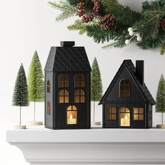 11" Lit Metal House Christmas Village Building - Wondershop&trade; Black: Indoor Tabletop Decorative Object, Battery-Powered image {1}