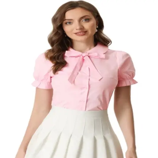 Allegra K Women's Vintage Bow Tie Peter Pan Collar Office Button Up Shirt image {7}
