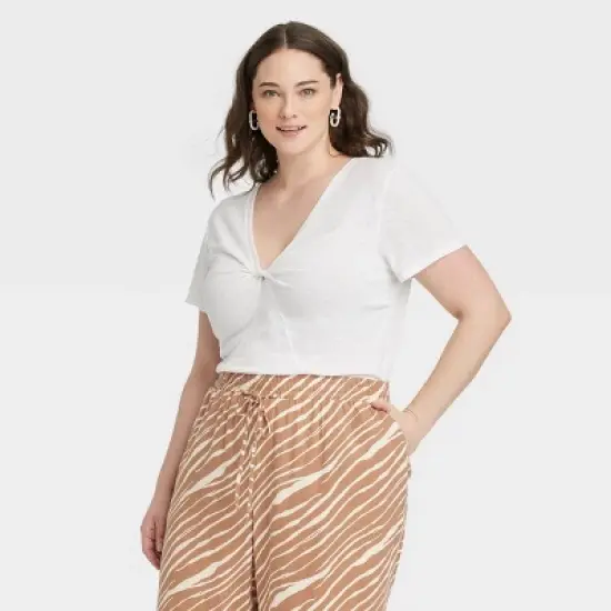 Women's Short Sleeve V-Neck Linen T-Shirt - A New Day&trade; image {6}