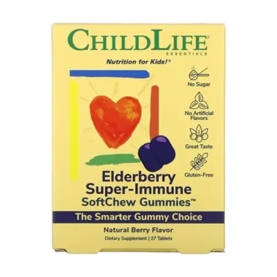 ChildLife Essentials Kids, Elderberry Super-Immune SoftChew Gummies, Natural Berry, 27 Tablets image {3}