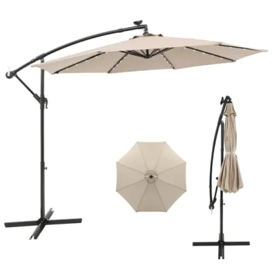 Costway 10 Ft Patio Solar LED Offset Umbrella 40 Lights Crank Cross Base image {1}