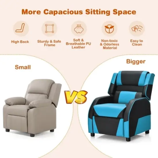 Costway Kids Youth Gaming Sofa Recliner w/Headrest & Footrest PU Leather Yellow\White\Blue\Pink image {5}