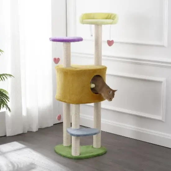 Aisling 4-Tier Modern Sisal Heart Cat Tree with Scratching Posts, Napping Perch, and Dangling Toys image {5}