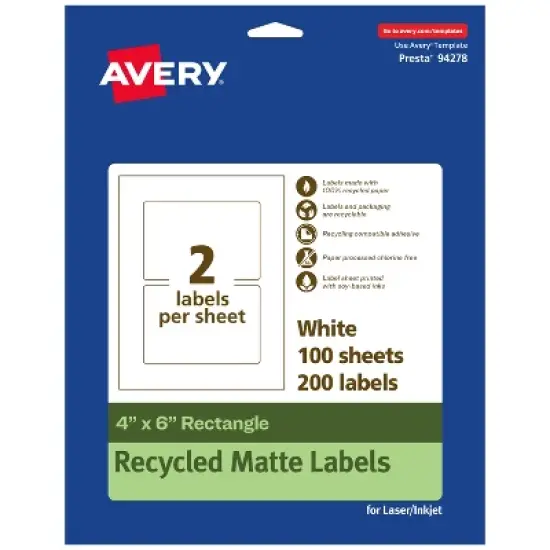 Avery Recycled Matte White Labels,  4" x 6" Rectangle image {7}