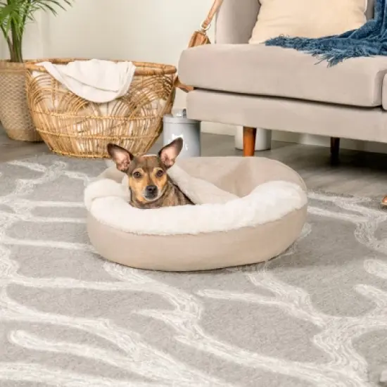 FurHaven Plush & Performance Linen Hooded Donut Pet Bed for Dogs & Cats image {8}