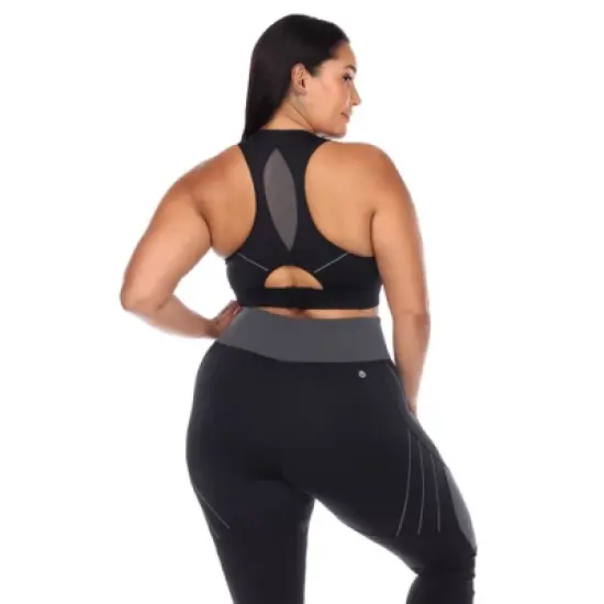 Plus Size Cut Out Back Mesh Sports Bra - White Mark image {2}