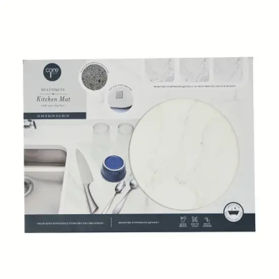 Core Kitchen Quick Dry Diatomite Kitchen Mat with Non Slip Feet: White Dish Drying Mat, Hand Wash, 16"x12" image {1}