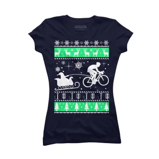 Junior's Design By Humans Christmas Santa Cycling Sleigh By LewismartinStore T-Shirt image {4}