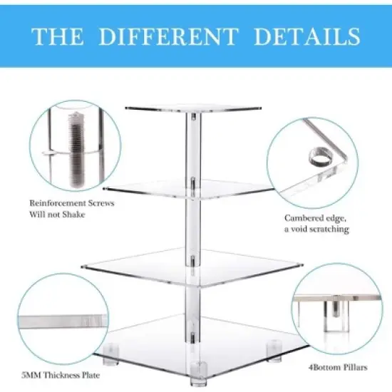 Hachikiko 4 Tier Acrylic Cupcake Stand with Blue LED Light String - Large Cupcake Tower for Weddings, Birthdays, Afternoon Tea，Pastry Display Holder image {5}
