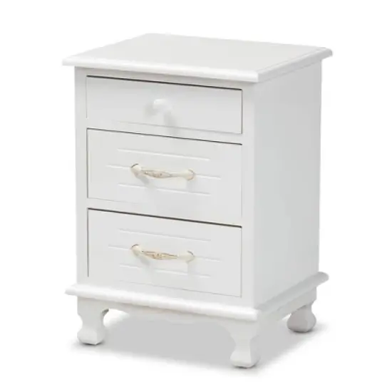 Layton Wood 3 Drawer Nightstand White - Baxton Studio image {3}