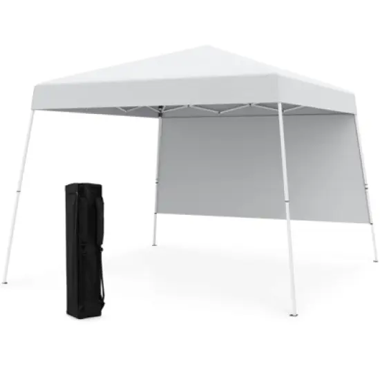 Costway 10 X 10FT Pop up Canopy Tent with 1 Sidewall, Portable Backpack, 4 Stakes Slant Leg Blue/White/Pinl/Gray image {13}