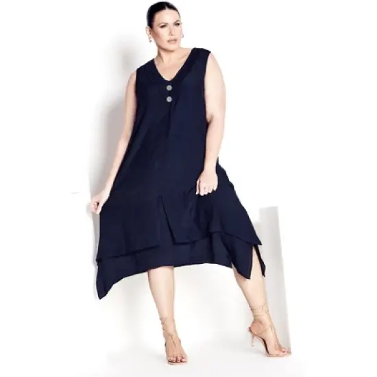Women's Plus Size Pleat Button Dress - navy | AVENUE image {3}