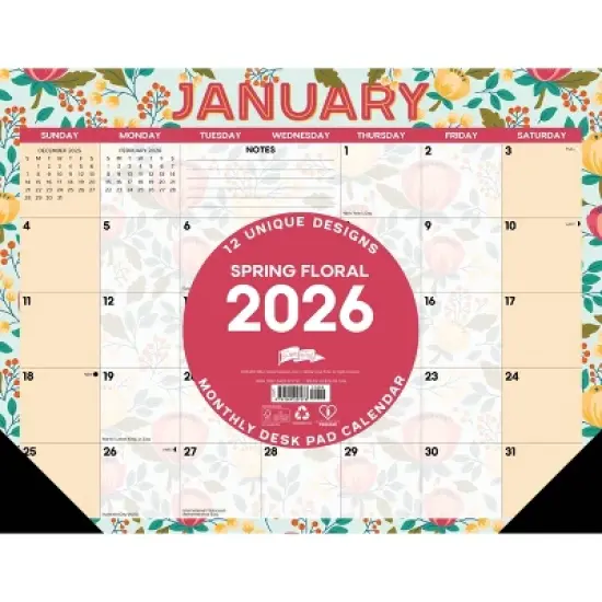 Willow Creek Press 22"x17" 2026 Spring Floral Large Monthly Deskpad image {2}