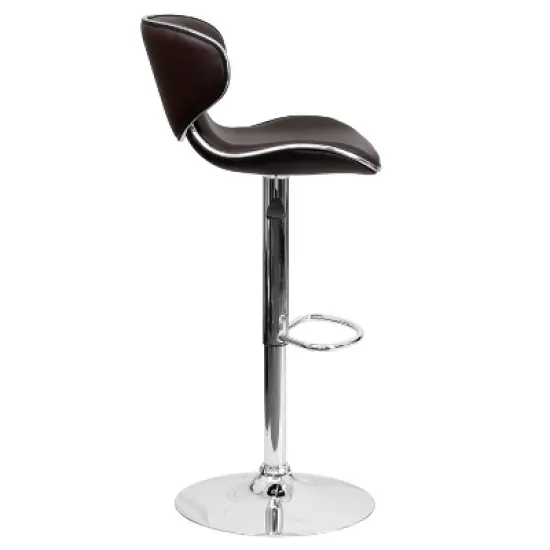 Emma and Oliver 2 Pack Contemporary Cozy Mid-Back Vinyl Adjustable Height Barstool with Chrome Base image {3}