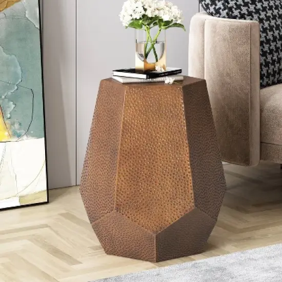 Pamsha Modern Hammered Iron Geometric Brushed Antique Side Table Bronze - Christopher Knight Home image {1}