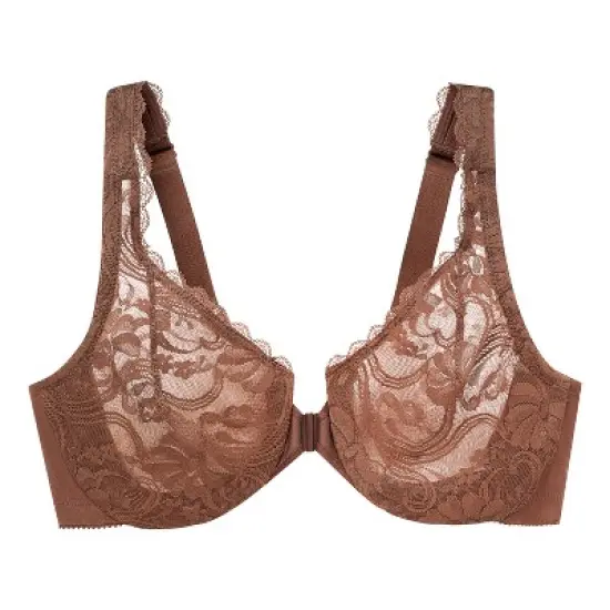 Glamorise Womens WonderWire Front-Closure Stretch Lace Underwire Bra 9245 Mocha image {3}
