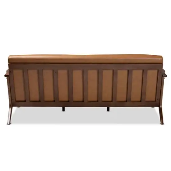 Bianca Wood and Tan Faux Leather Sofa Tan/Walnut Brown - Baxton Studio image {2}