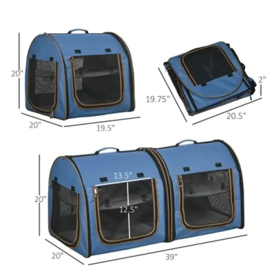 Munora 39" Twin Compartment Cat Carrier - Convertible Soft-Sided Pet Kennel with Storage Bag, Blue image {2}