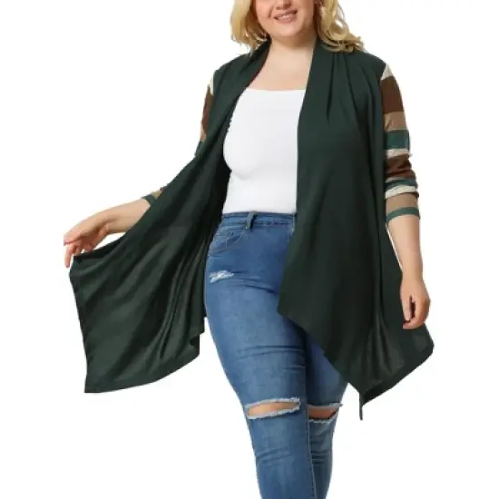 Agnes Orinda Women's Plus Size Outerwear Asymmetric Colorblock Open Front Knit Cardigan image {9}