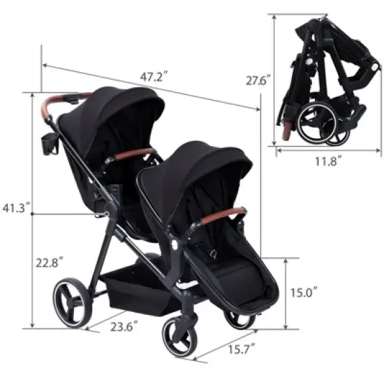 Tandem Stroller w/ Convertible Bassinet - Reversible Infant-to-Toddler Seat w/ XL Storage & Adjustable Canopy, One-Pull Fold image {7}