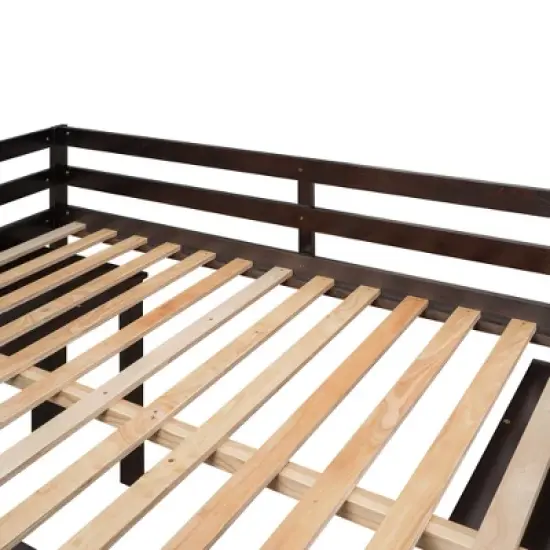 Low Study Full Loft Bed With Cabinets, Shelving And Rolling Portable Desk - ModernLuxe image {10}