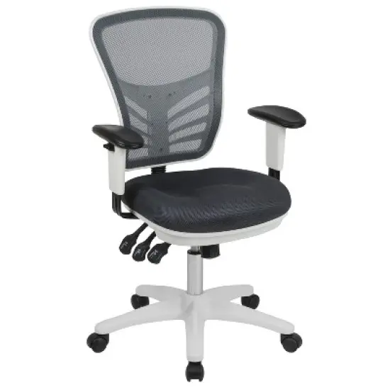 Emma and Oliver Mid-Back Mesh Triple Paddle Swivel Ergonomic Office Chair with Adjustable Arms image {15}