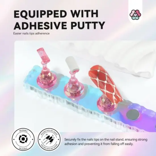 Saviland Salon-Grade Press-On System: 3-Pc Magnetic Iridescent Stands w/40 Reusable Silicone Pads - Nail Artistry Training Essentials. image {6}