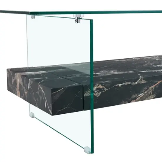 INFURNIC Patio End Tables Modern Rectangular Dining Table, Glass Table Top, Suitable for Small Space, Apartment, Studio,  Black, 43.3"*23.6"*16.7" image {3}