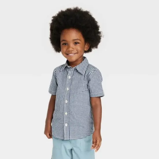 OshKosh B'gosh Toddler Boys' Plaid Checkered Woven Short Sleeve Shirt - Navy Blue image {3}