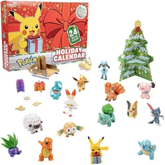 Pokemon Holiday Advent Calendar for Kids, 24 Gift Pieces - Includes 16 Toy Character Figures & 8 Christmas Accessories - Ages 4+ image {1}