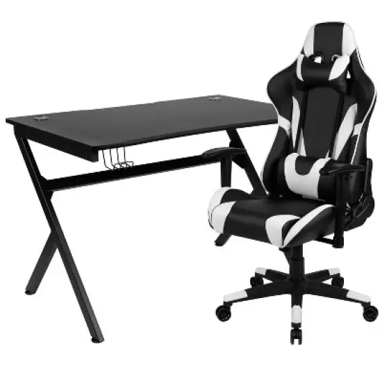 Emma and Oliver Gaming Bundle-Desk, Cup Holder/Headphone Hook & Reclining Chair image {12}