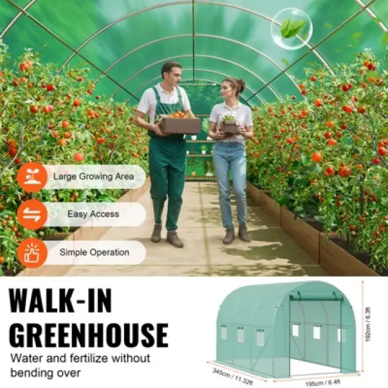 VEVOR Walk-in Tunnel Greenhouse, 11.3x6.4x6.3 ft Hoop House Greenhouse Tunnel with Galvanized Steel Frame, Green PE Cover, Roll-up Zipper Door image {5}