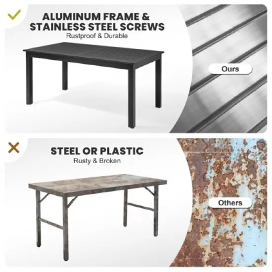 Crestlive Products 9pc Patio Expandable Dining Set Aluminum Outdoor Rectangular Table for 6 to 8 with chairs image {10}