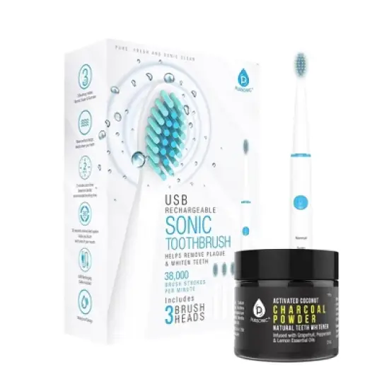 Pursonic USB Rechargeable Rotary Toothbrush + Freebie Activated Coconut Charcoal Powder Natural Teeth Whitener image {3}