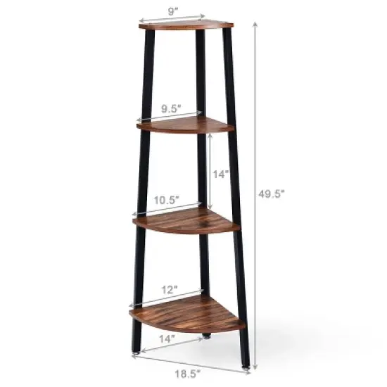 Tangkula 4-layers Corner Shelf Metal Storage Rack Bookcase Display Stand Wood image {2}